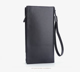 Black Men's Business Casual Long Wallet Clutch - PU Leather Large Capacity Phone & Card Holder with Wrist Strap - Top-Down View