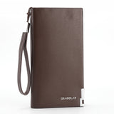 Brown Men's Business Casual Long Wallet Clutch - PU Leather Large Capacity Phone & Card Holder with Wrist Strap