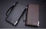 Brown Men's Business Casual Long Wallet Clutch - PU Leather Large Capacity Phone & Card Holder with Wrist Strap - Front View