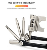 Black and Silver 16 in 1 Bicycle Repair Multi Tool - Compact Folding Bike Tool Kit with Chain Breaker for MTB Road Cycling