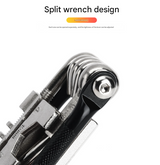 Black and Silver 16 in 1 Bicycle Repair Multi Tool - Compact Folding Bike Tool Kit with Chain Breaker for MTB Road Cycling - Top-Down View