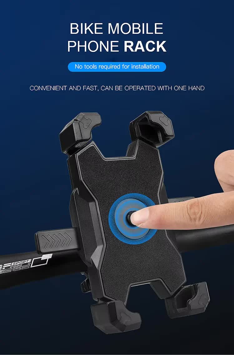Black Secure Grip Bike Phone Mount - Adjustable 360 Rotation Bicycle Handlebar Holder, Universal Cra
