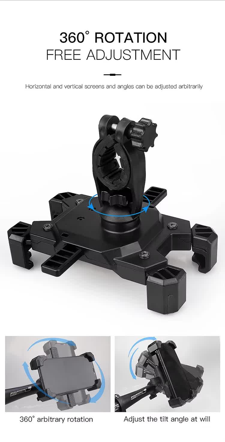 Black Secure Grip Bike Phone Mount - Adjustable 360 Rotation Bicycle Handlebar Holder, Universal Cra