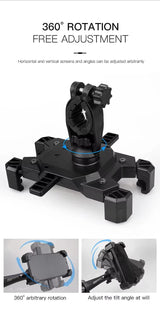 Black Secure Grip Bike Phone Mount - Adjustable 360 Rotation Bicycle Handlebar Holder, Universal Cradle for MTB & Road Cycling - Close-Up Angle