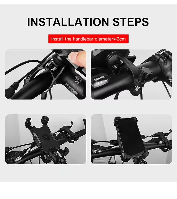 Black Secure Grip Bike Phone Mount - Adjustable 360 Rotation Bicycle Handlebar Holder, Universal Cradle for MTB & Road Cycling