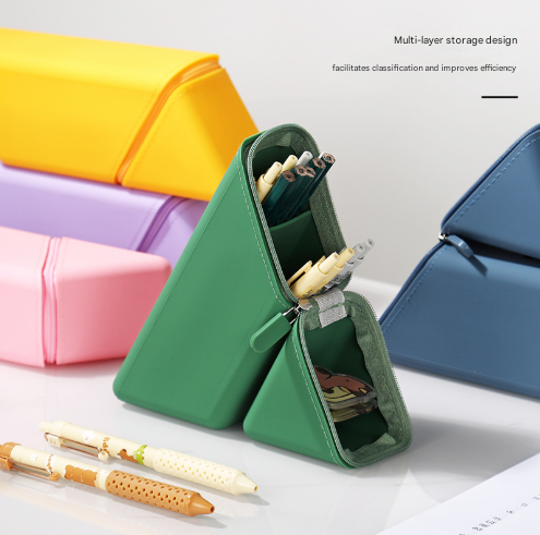 Dark Blue Transforming Silicone Pencil Case - Stand-Up Pen Holder & Stationery Organizer