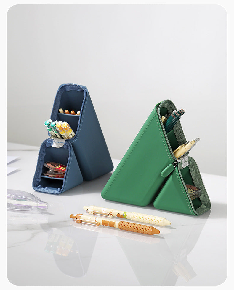 Dark Blue Transforming Silicone Pencil Case - Stand-Up Pen Holder & Stationery Organizer