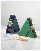 Dark Blue Transforming Silicone Pencil Case - Stand-Up Pen Holder & Stationery Organizer - Close-Up Angle