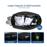 Black Large Quilted Tennis Tote Bag with Shoe Compartment - Waterproof Lightweight for Men and Women - Front View