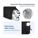 Black Large Quilted Tennis Tote Bag with Shoe Compartment - Waterproof Lightweight for Men and Women - Side View
