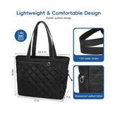 Black Large Quilted Tennis Tote Bag with Shoe Compartment - Waterproof Lightweight for Men and Women - Top-Down View