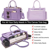 Blue Stylish Women's Large Canvas Tote Bag - 15.3in Laptop Mommy Bag with Crossbody Strap - Front View