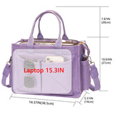 Blue Stylish Women's Large Canvas Tote Bag - 15.3in Laptop Mommy Bag with Crossbody Strap - Top-Down View