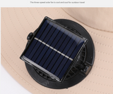 Dark Grey Outdoor Solar Fan Sun Hat - Large Brim Fishing Hiking Hat with Neck Cape - Front View