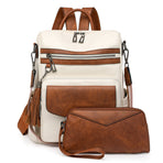 White-brown Women's Retro PU Leather Backpack - Dual-Color Tassel Design, Winter High-End Style