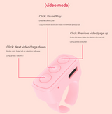 2-Piece Pink Bluetooth Video Controller - 3-Button Remote for TikTok and Page Scrolling - Top-Down View