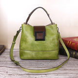 Vintage Green Leather Handbag - Elegant Multi-Functional Design