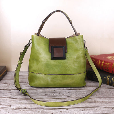 Vintage Green Leather Handbag - Elegant Multi-Functional Design