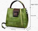 Vintage Grey Leather Handbag - Elegant Multi-Functional Design