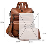 Green Women's Retro PU Leather Backpack - Dual-Color Tassel Design, Winter High-End Style - Front View