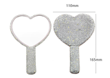 2PCS Pink Glamorous Diamond-Encrusted Heart Handheld Mirror - Luxe High-Definition Makeup Essential - Front View