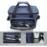Navy Blue Versatile Large-Capacity Picnic Insulated Bag - Detachable Shoulder Strap & Ice Pack - Top-Down View