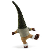 Green Hat One-Legged Standing Christmas Gnome - Santa & Rudolph Plush Faceless Dwarf Figurine - Front View