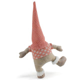 Pink Hat One-Legged Standing Christmas Gnome - Santa & Rudolph Plush Faceless Dwarf Figurine - Front View