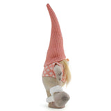 Pink Hat One-Legged Standing Christmas Gnome - Santa & Rudolph Plush Faceless Dwarf Figurine - Side View