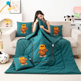 Green Fashion Bear 2-in-1 Foldable Car Pillow Blanket - Cozy 40x40cm Pillow, Unfolds to 100x150cm Blanket for Travel and Office Naps