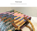 Black-coated Dog Vintage Striped Dachshund Woven Tote Bag - Stylish Hand-Carry Beach Bag for Women - Front View