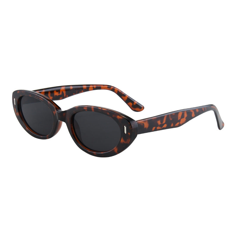 2PCS Leopard Gray Retro Oval Cat-Eye Sunglasses - Chic Influencer-Style Shades