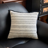 Black-white 45*45cm 2PCS Luxe Thick Chenille Herringbone Pillow Cover - Solid Color Square Lumbar Pillow