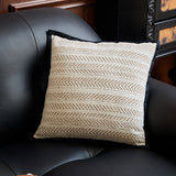 Black-beige 45*45cm 2PCS Luxe Thick Chenille Herringbone Pillow Cover - Solid Color Square Lumbar Pillow