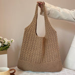 Coffee Handwoven Knitted Tote Bag - Vintage Style Shoulder Bag