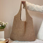 Coffee Handwoven Knitted Tote Bag - Vintage Style Shoulder Bag