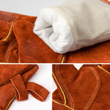 Grey 14-Inch Premium Leather BBQ Gloves - Heat-Resistant Up to 500 Degree - Top-Down View