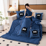 Jewel Blue Padded and Thickened Elf 2-in-1 Foldable Car Pillow Blanket - Cozy 40x40cm Pillow, Unfolds to 100x150cm Blanket for Travel and Office Naps
