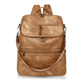 Yellow Stylish Anti-Theft Backpack for Women - Vintage PU Leather Convertible Rucksack & Shoulder Bag