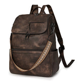 Coffee Stylish Anti-Theft Backpack for Women - Vintage PU Leather Convertible Rucksack & Shoulder Bag