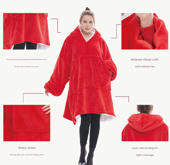 Wine Red Oversized Wearable Blanket Hoodie - Ultra Soft & Cozy Snuggle Pullover for Adults