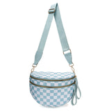 Blue Checkered Trendy Sling Bag - Women's Crescent Crossbody Purse with Wide Adjustable Strap