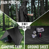 Green 3-in-1 Waterproof Rain Poncho - Lightweight Hooded Raincoat, Ground Tarp & Emergency Shelter for Hiking, Camping, and Outdoor Survival
