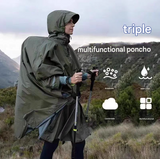 Grey 3-in-1 Waterproof Rain Poncho - Lightweight Hooded Raincoat, Ground Tarp & Emergency Shelter for Hiking, Camping, and Outdoor Survival - Front View