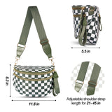 Red Checkered Trendy Sling Bag - Women's Crescent Crossbody Purse with Wide Adjustable Strap - Front View