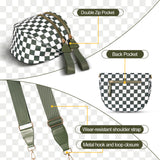 Red Checkered Trendy Sling Bag - Women's Crescent Crossbody Purse with Wide Adjustable Strap - Side View