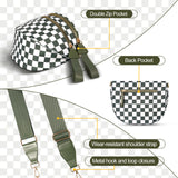 Black-brown Checkered Trendy Sling Bag - Women's Crescent Crossbody Purse with Wide Adjustable Strap