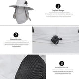 Black Outdoor Sun Protection Hat with Detachable Face and Neck Flap - UPF 50+ - Side View