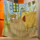 Bedroom Elegant Artistry Shawl - Large 130cm Square Scarf with Oil Painting Print & Hand-Rolled Hem
