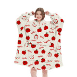 Apple Pattern Oversized Wearable Blanket Hoodie - Ultra Soft & Cozy Snuggle Pullover for Adults